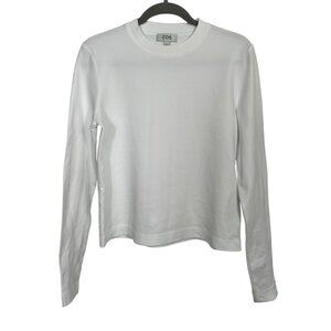 COS White Long-Sleeve Relaxed Fit Crew Neck T-Shirt Cotton Blend Women's Size S